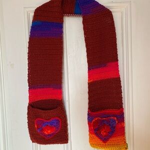 Handmade Colorful Knit Scarf / Shrugwith Heart Pockets
